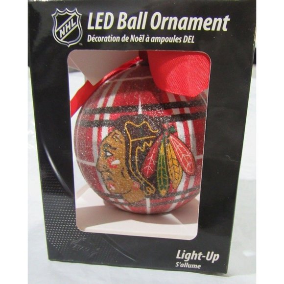 NHL Chicago Blackhawks LED Ball Ornament Glitter Plaid by Team Sports America - Picture 3 of 6